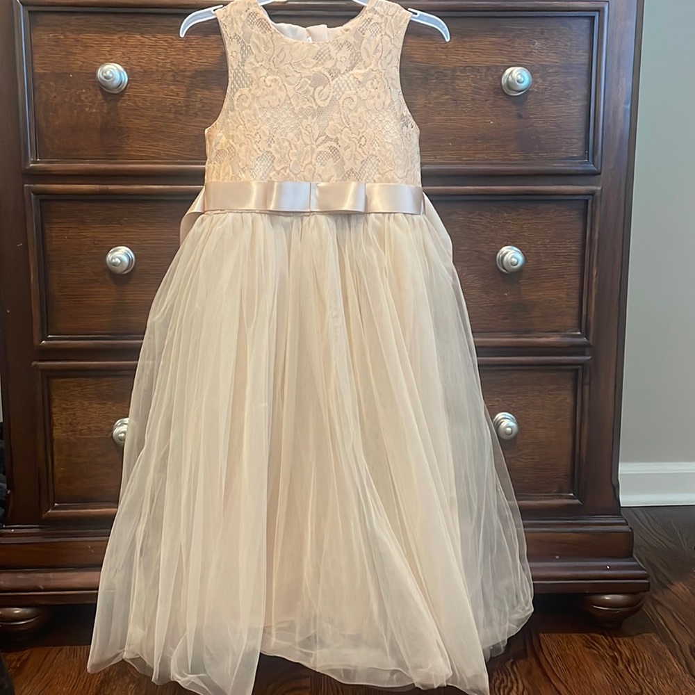 Little girls lace flower girl or formal dress with tulle bottom